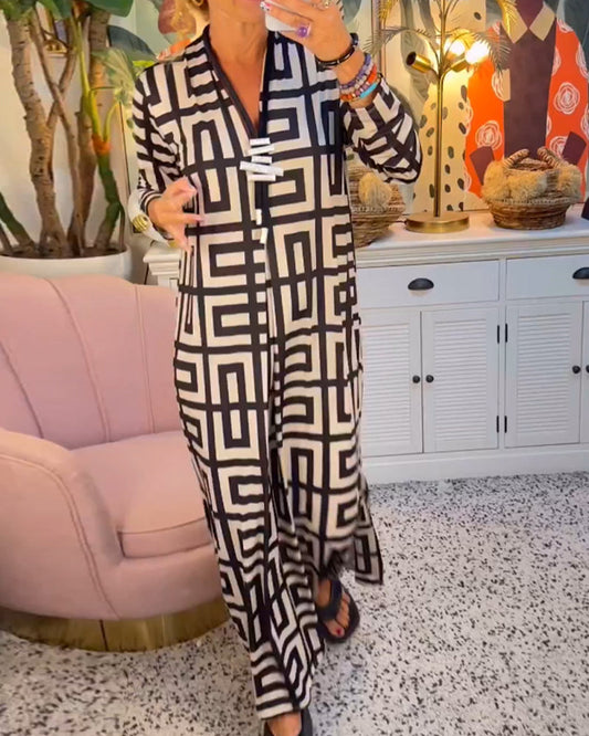 V-Ausschnitt Kleid mit geometrischem Druck