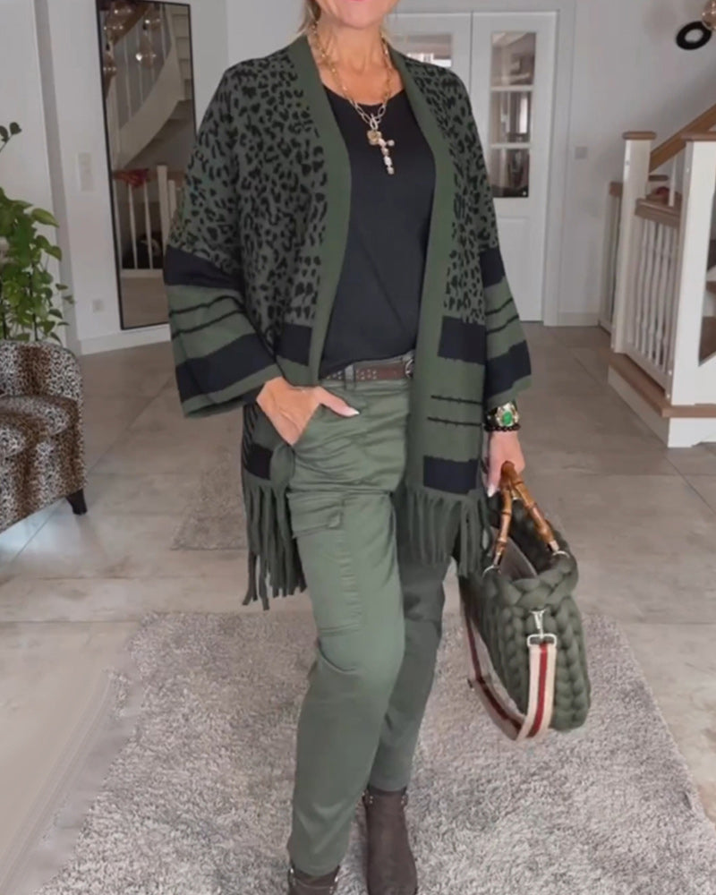 Leopardenmuster Langarm-Cardigan