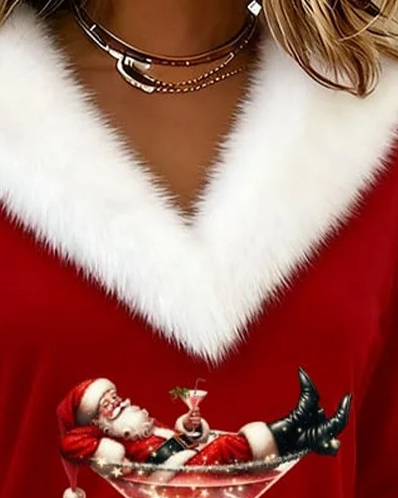 Plüsch Weihnachtsdruck Langarmshirt