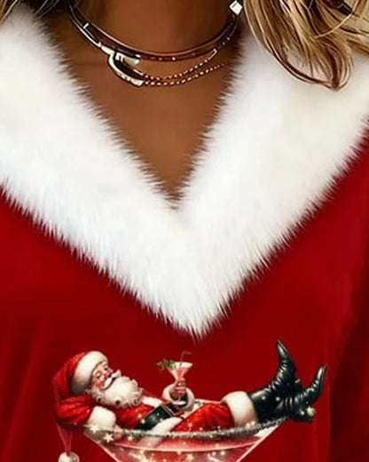 Plüsch Weihnachtsdruck Langarmshirt