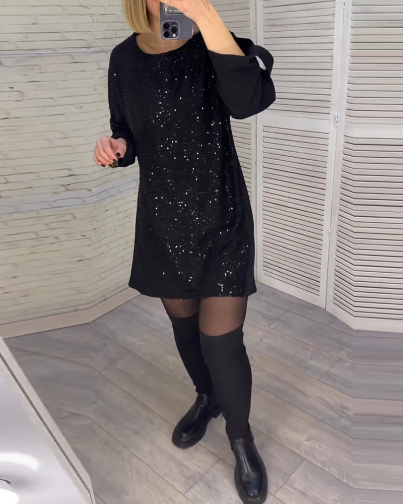 Pailletten-Raffung Ärmel Kleid