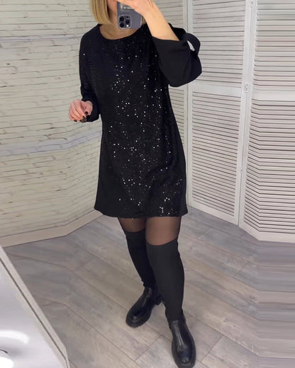 Pailletten-Raffung Ärmel Kleid