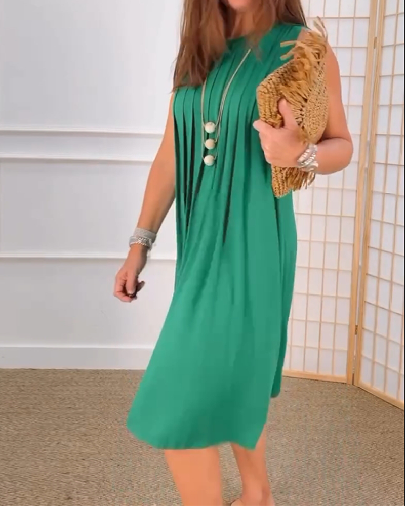Ärmelloses Rundhals Faltenkleid