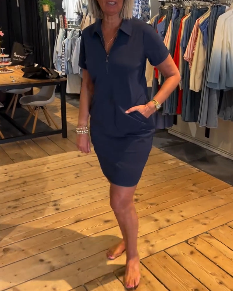 Revers Reißverschluss Kleid