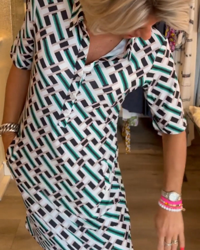 V-Ausschnitt Geometrisch Bedrucktes Kleid