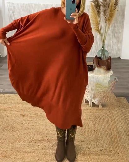Sweaterkleid mit Batwing-Ärmeln in einfarbig