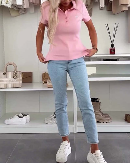 Lapel Polo Shirt Einfarbig Slim Fit T-Shirt