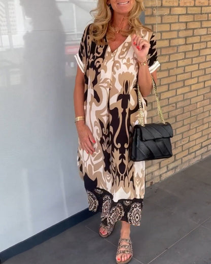 V-Ausschnitt Geometrisches Druckkleid