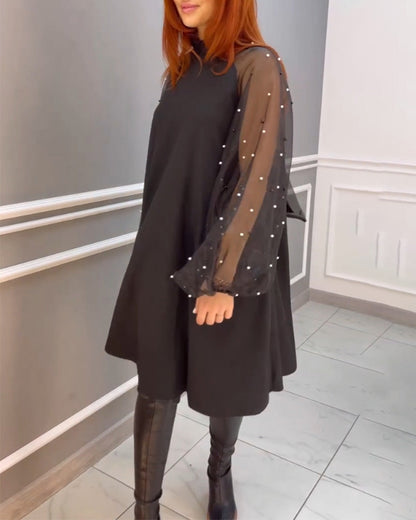 Mesh Lockeres Kleid mit Hohem Kragen