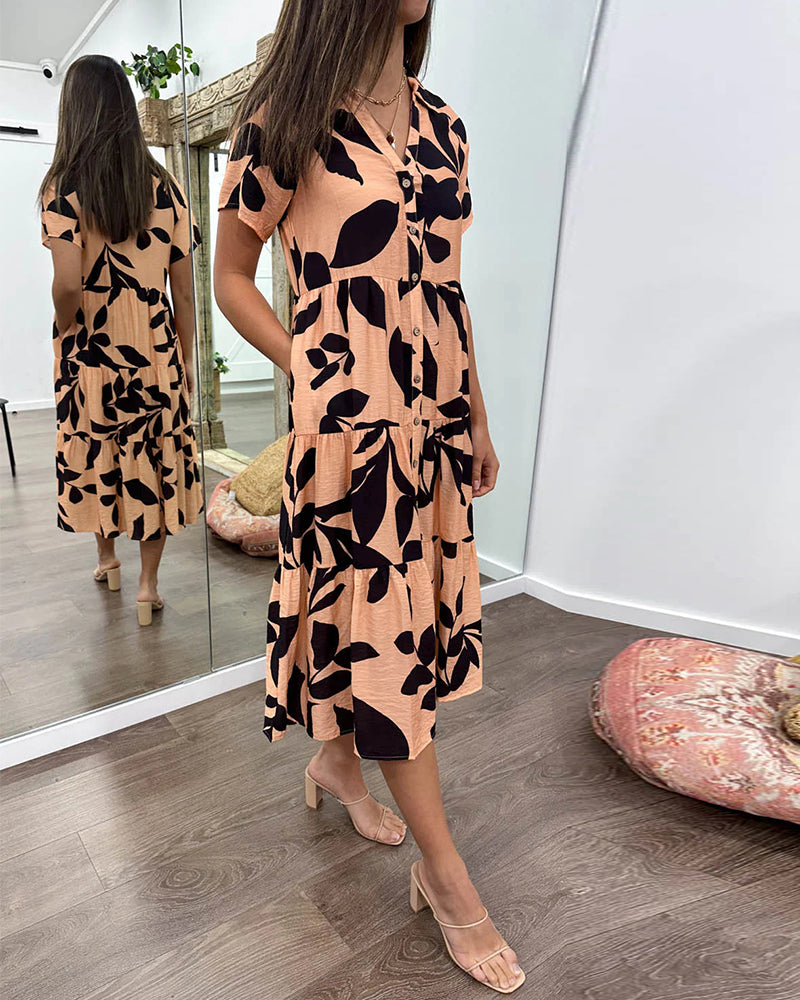 Taschenrevers bedrucktes Kleid