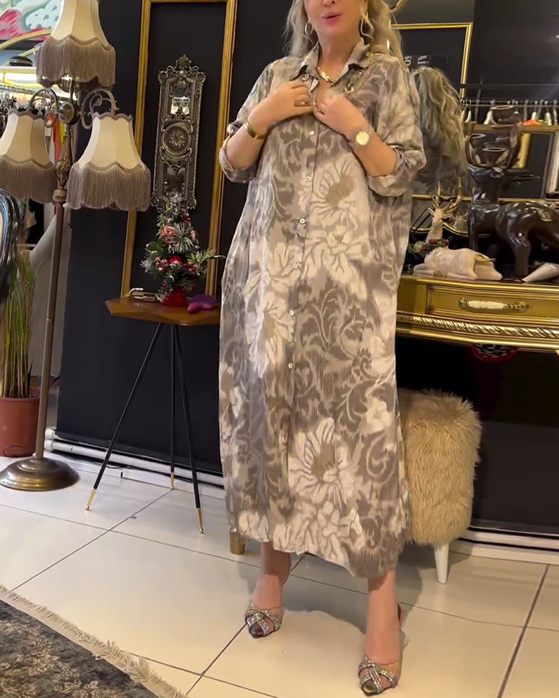 Vintage Druck Reversknopf Kleid