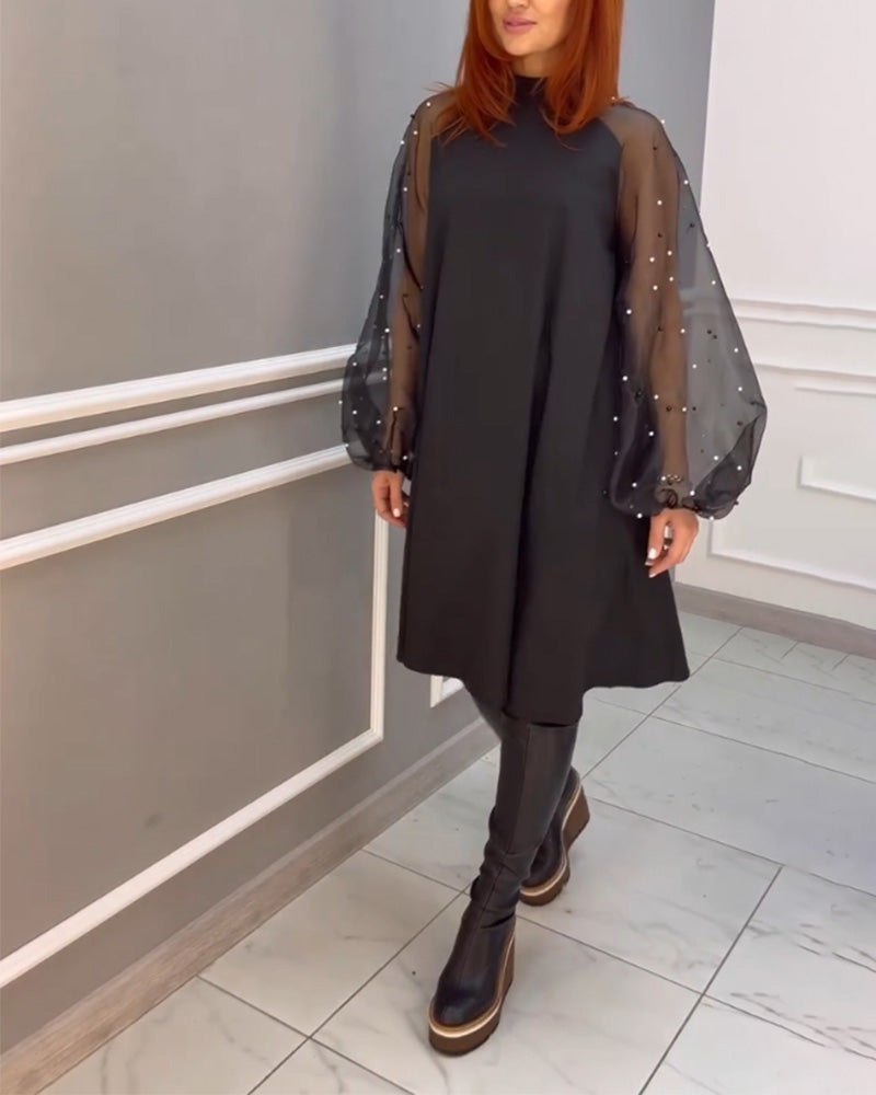 Mesh Lockeres Kleid mit Hohem Kragen