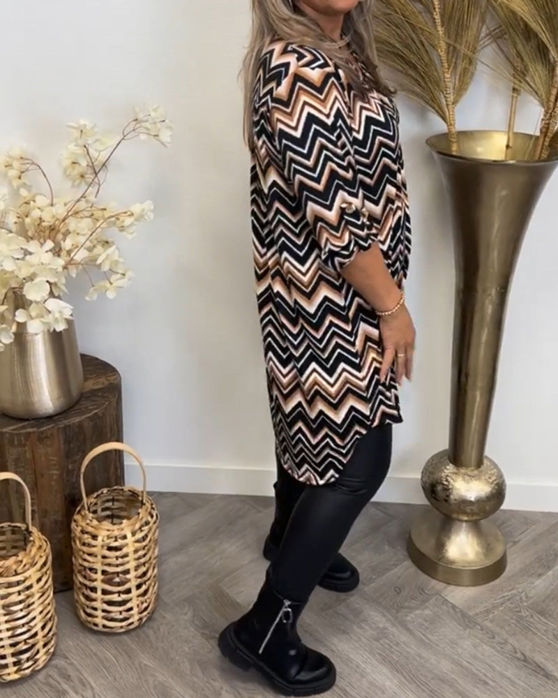 Wellenmuster V-Ausschnitt Kleid