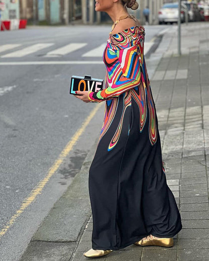 Langärmliges, elegantes Maxikleid mit schulterfreiem Schnitt