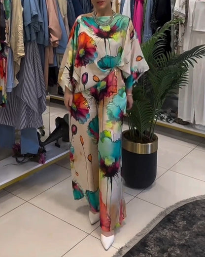 Lotus-Druck einseitiges Dreiviertelärmel-Set