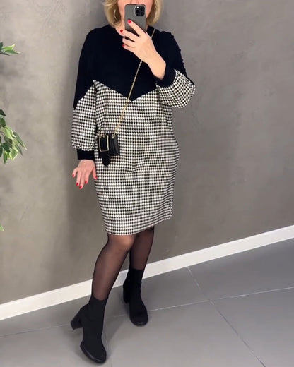 Chic Farbblockkleid mit Karomuster