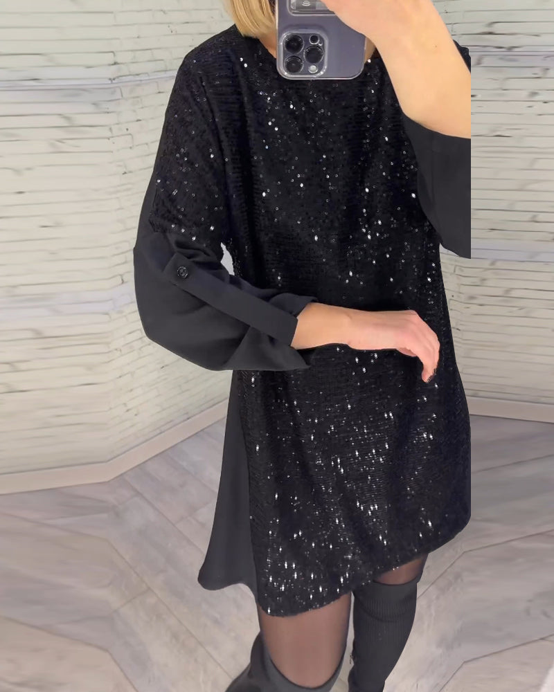 Pailletten-Raffung Ärmel Kleid