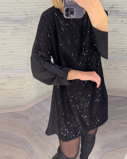 Pailletten-Raffung Ärmel Kleid