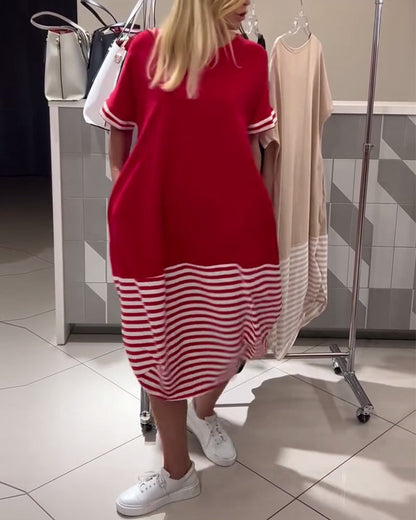 Kontraststreifen Kurzarm Freizeitkleid