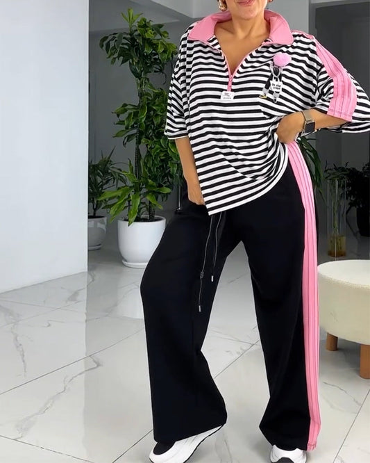 Gestreifter Druck Lockere Hosenanzug