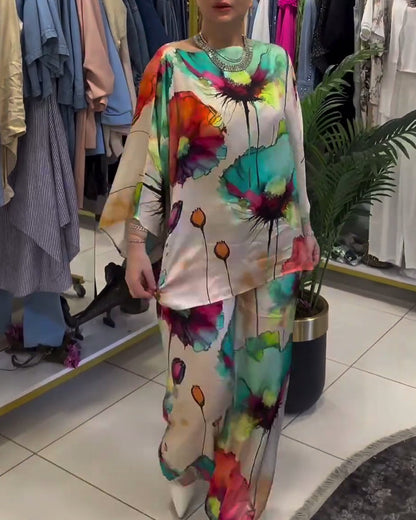 Lotus-Druck einseitiges Dreiviertelärmel-Set