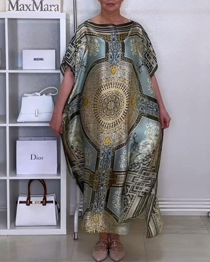 Boho bedrucktes lockeres Kleid mit Schlitz