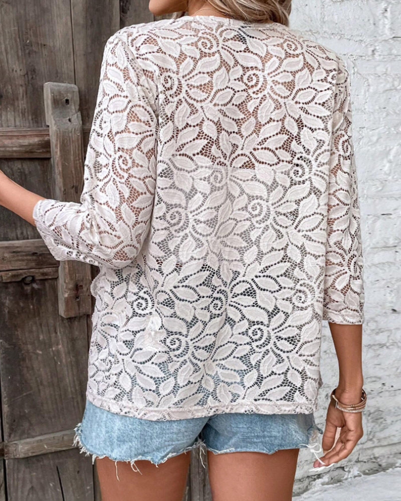 Dreiviertelarm einfarbiger Spitzenmantel