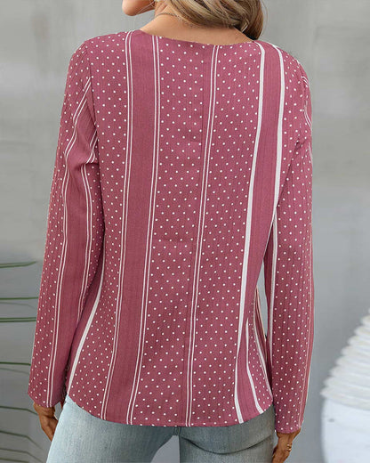 Gestreifter Polka-Dot-Top mit langen Ärmeln