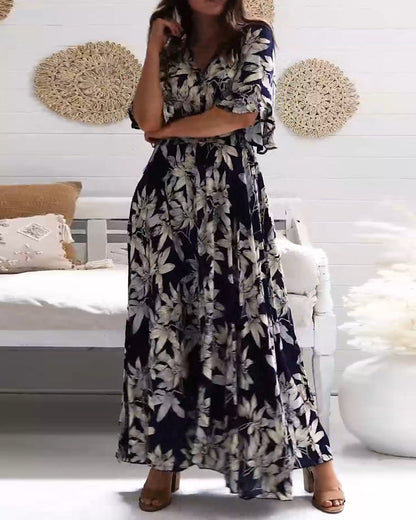 Elegantes florales Kleid mit halben Ärmeln