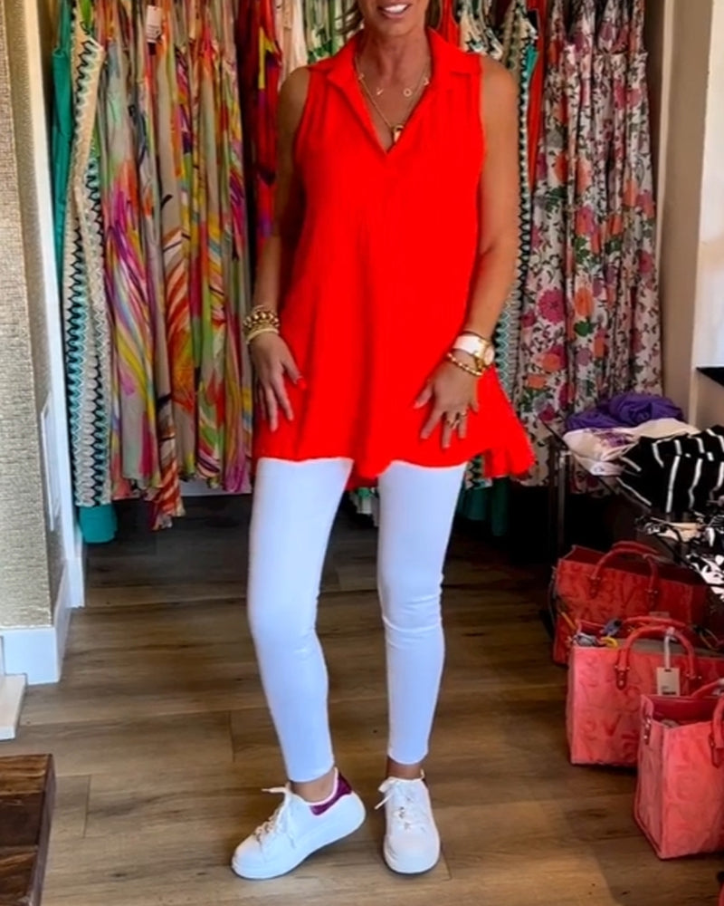 Ärmelloses Top mit Revers und Raffung