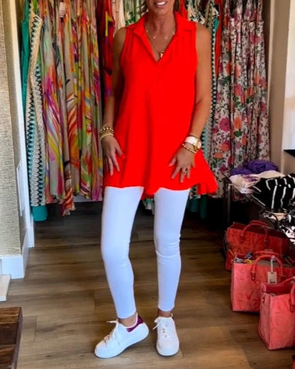 Ärmelloses Top mit Revers und Raffung