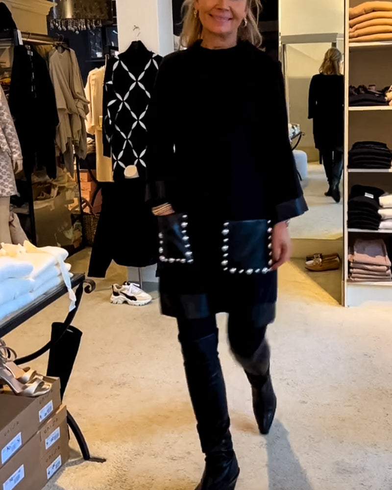 Rundhals-Casual-Kleid mit Taschen