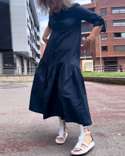 Einfarbiges lässiges Langarmkleid