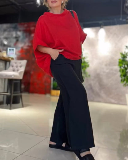 Einfarbiges, lockeres Rundhalsoberteil