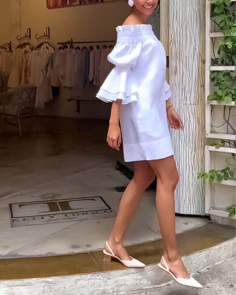 Ein-Schulter-Flare-Ärmel-Kleid