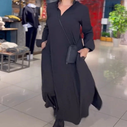 Seiten-Schlitz Revers lockeres langes Kleid