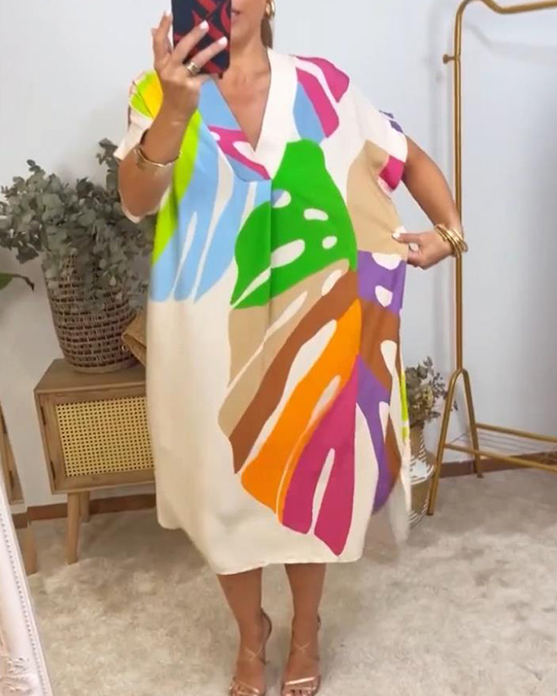 Buntes Blätterdruck Freizeitkleid