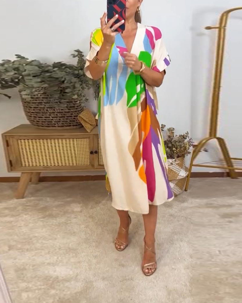 Buntes Blätterdruck Freizeitkleid
