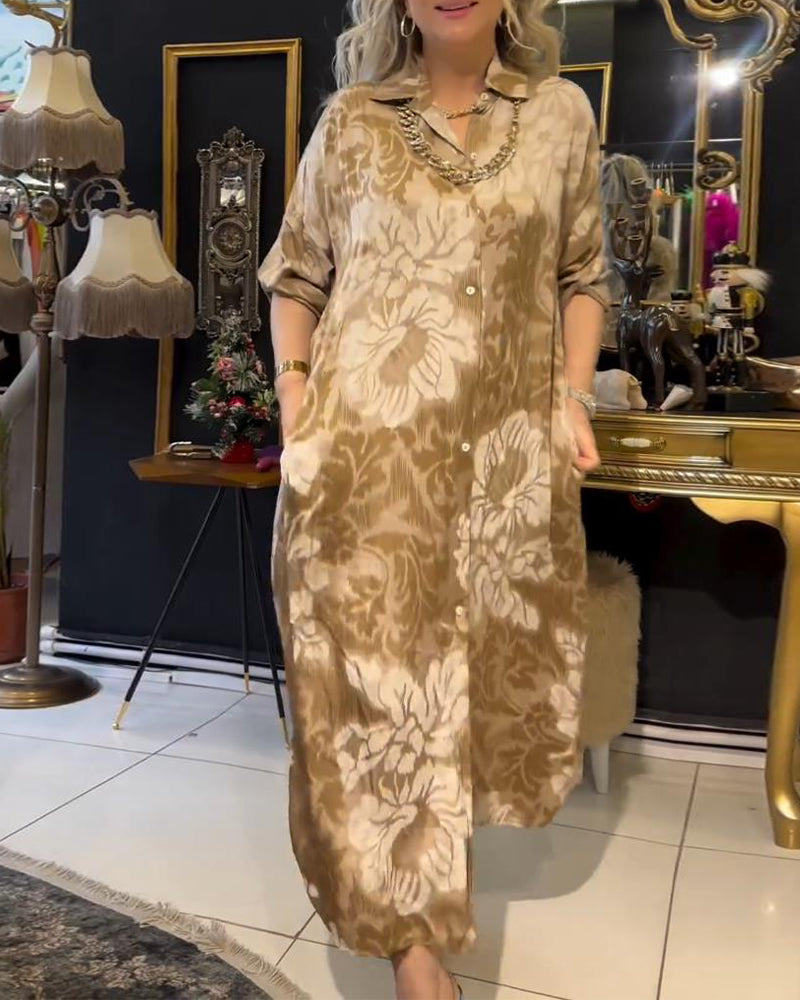 Vintage Druck Reversknopf Kleid