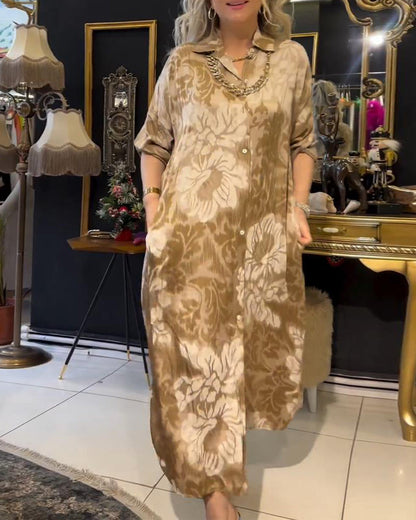 Vintage Druck Reversknopf Kleid