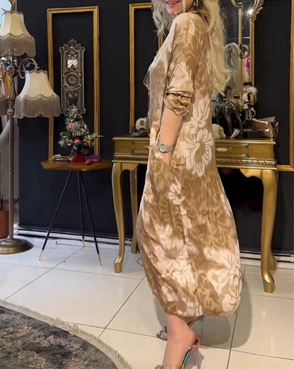 Vintage Druck Reversknopf Kleid