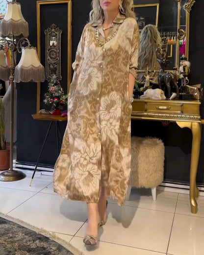 Vintage Druck Reversknopf Kleid