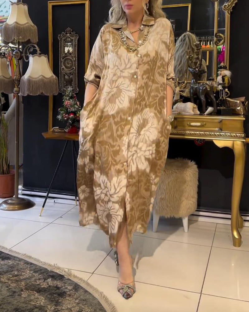 Vintage Druck Reversknopf Kleid