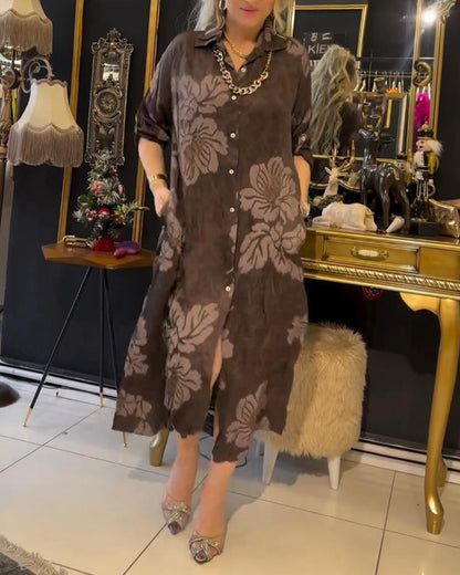 Vintage Druck Reversknopf Kleid