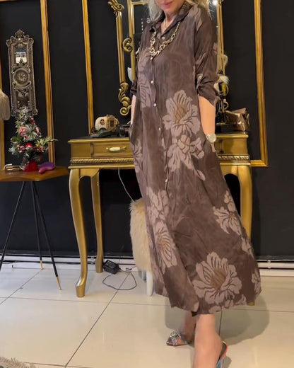 Vintage Druck Reversknopf Kleid