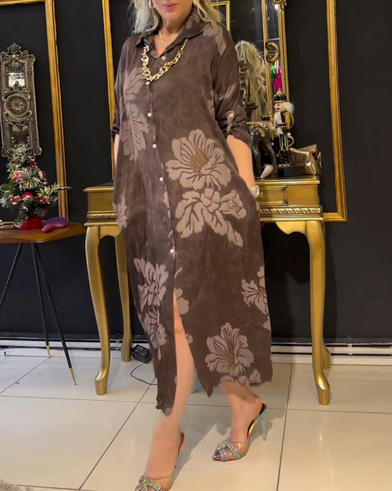 Vintage Druck Reversknopf Kleid