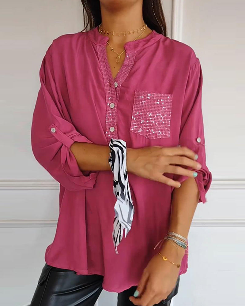 Pailletten-Patchwork lässiges Oberteil