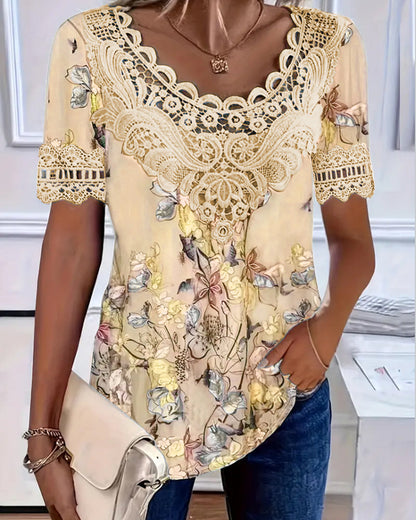 Blumenmuster Mode Kurzarm T-Shirt