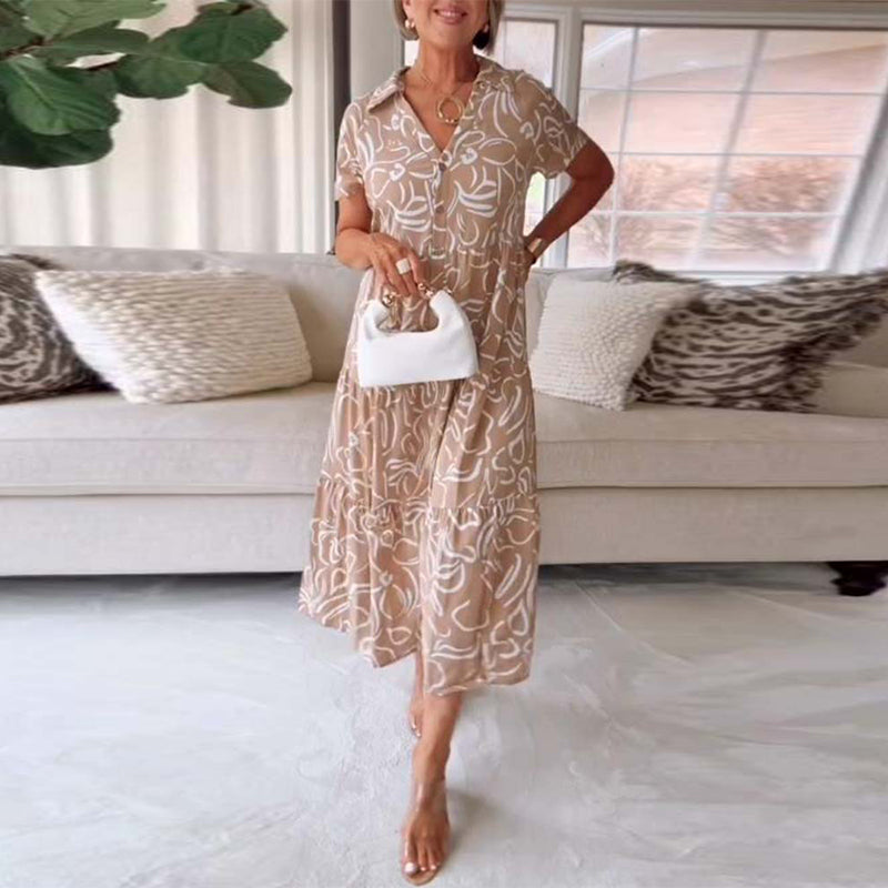 Kurzärmliges Pocket-Kleid mit geometrischen Drucken