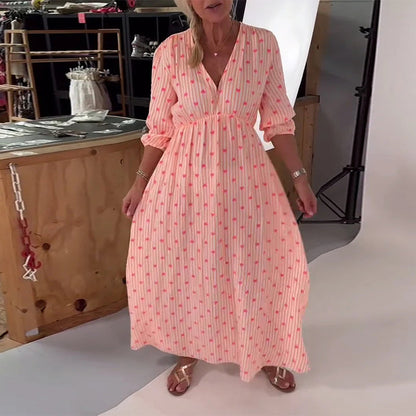 Elegantes V-Ausschnitt Herz Druck Kleid
